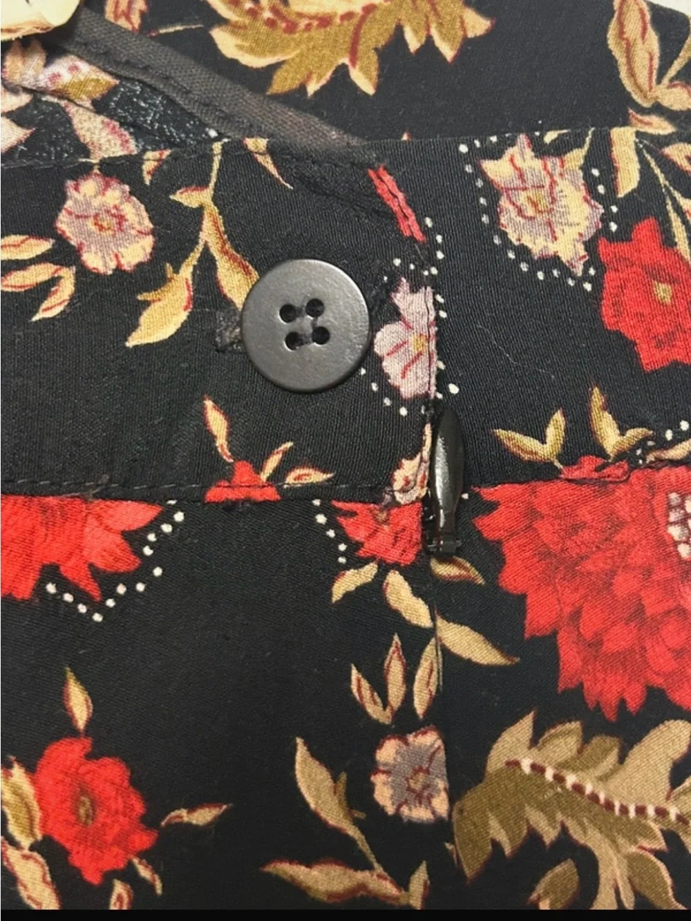 Susan Bristol Black Midi Skirt with Red Floral Print